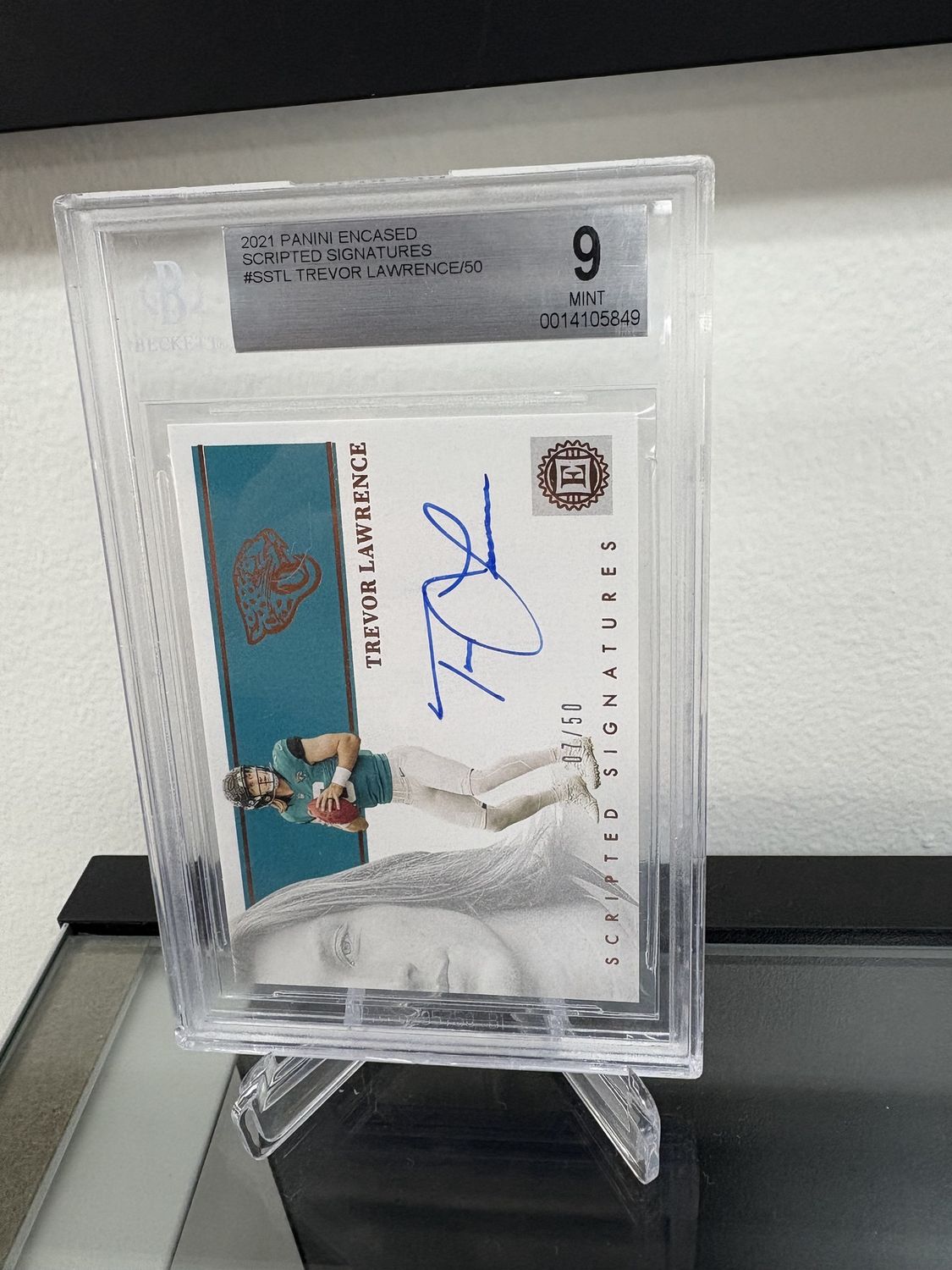2021 Encased Scripted Signatures Trevor Lawrence auto /50 Beckett 9