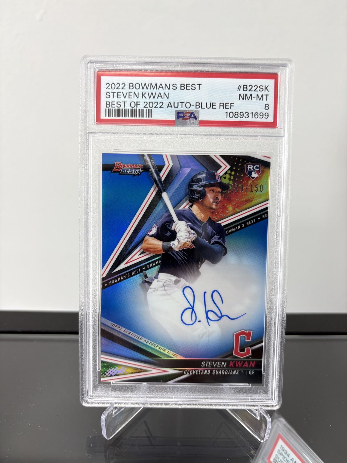 2022 Bowmans Best Steven Kwan Best of 2022 Auto Blue Refractor PSA 8
