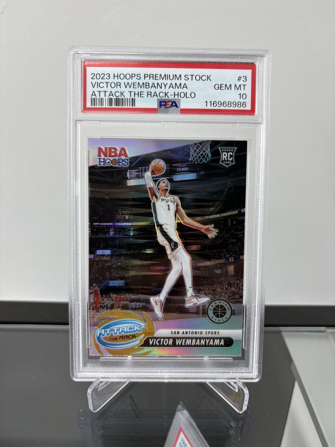 2023 - 24 Hoops Premium Stock Victor Wembanyama Attack the Rack Holo PSA 10