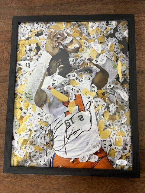 Travis Etienne Autographed &amp; framed 11" x 14" photo w/ JSA COA – 2019 National Champion, Clemson Tigers