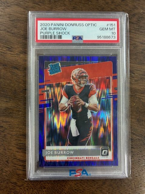 2020 Panini Donruss Optic Joe Burrow Purple Shock PSA Gem MT 10