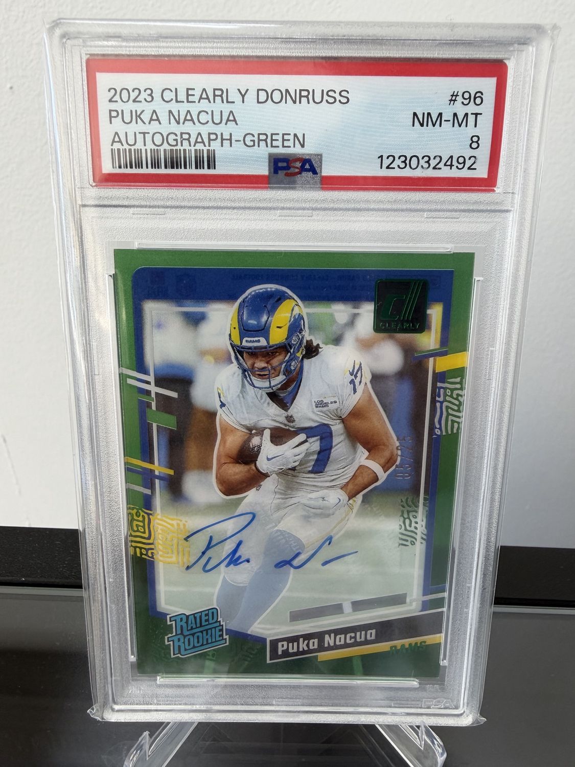 2023 Clearly Puka Nacua RC Green Auto SSP /25 PSA 8