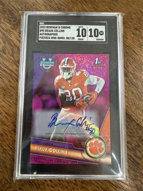2023 Bowman U Chrome Beaux Collins Auto Fushia Mini-Diamond 88/150 SGC 10