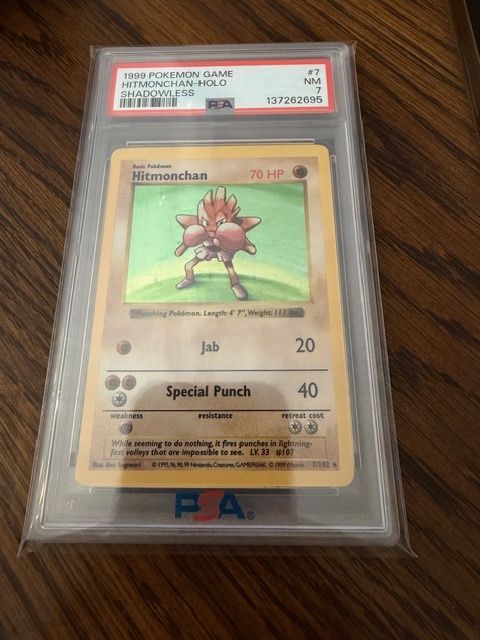 1999 Pokemon Game Hitmonchan Holo Shadowless PSA 7