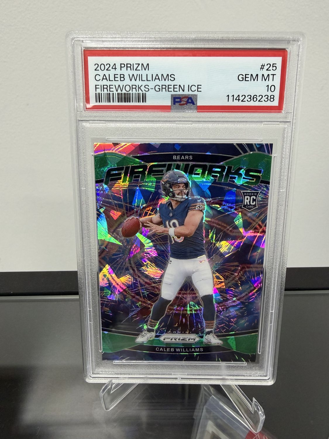 2024 Prizm Fireworks Caleb Williams RC Green Ice PSA 10