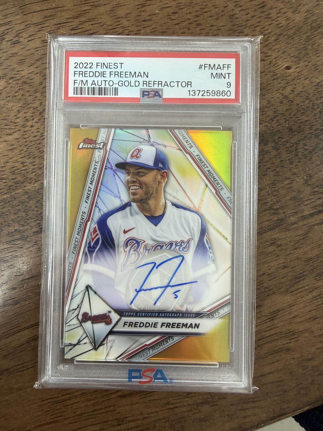 2022 Topps Finest Freddie Freeman Gold Refractor Auto PSA 9