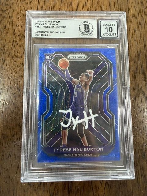 Tyrese Haliburton Auto 2020-21 Prizm Blue Wave Beckett 10 Autograph