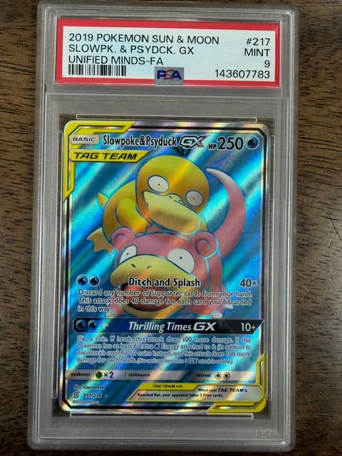 2019 Pokemon Sun &amp; Moon Slowpoke &amp; Psyduck GX PSA 9