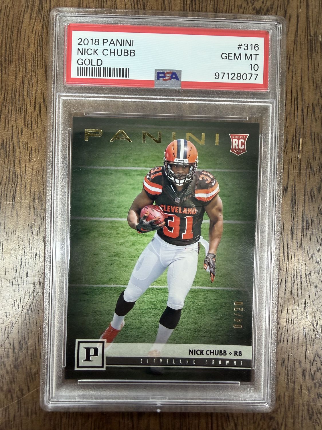2018 Panini Nick Chubb RC Gold #d /20 PSA 10