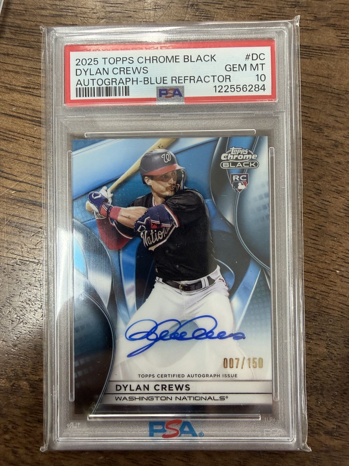 2025 Topps Chrome Black Dylan Crews Auto Blue Refractor /150 PSA 10