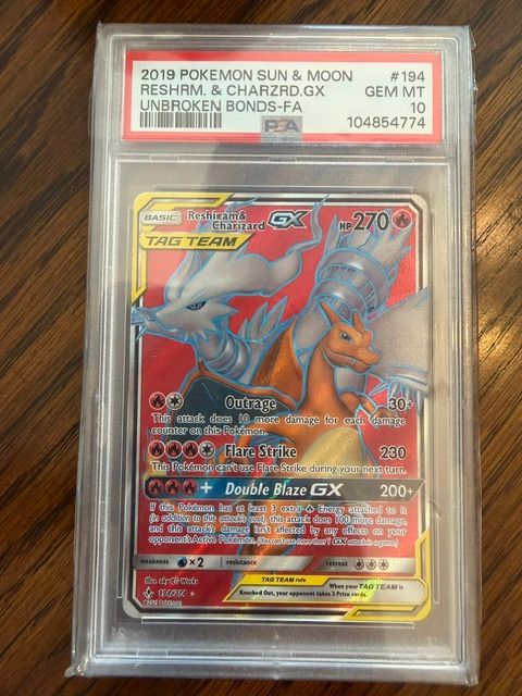 Reshiram &amp; Charizard GX Tag Team PSA 10 Sun &amp; Moon Unbroken Bonds #194