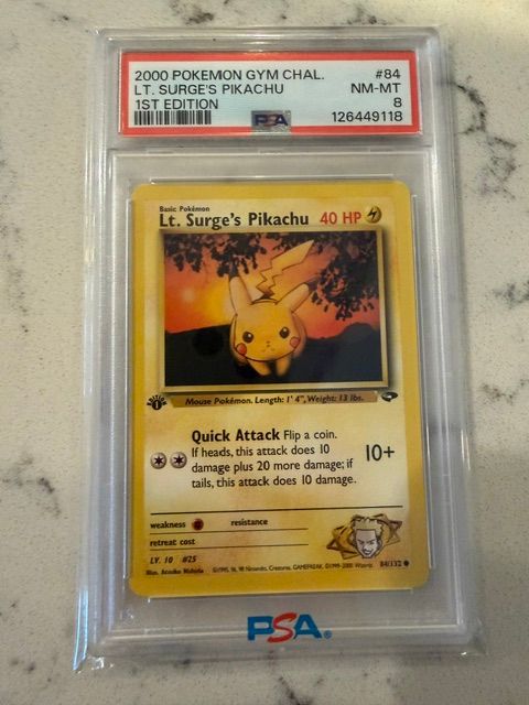 Lt Surge's Pikachu 1st Ed PSA 8