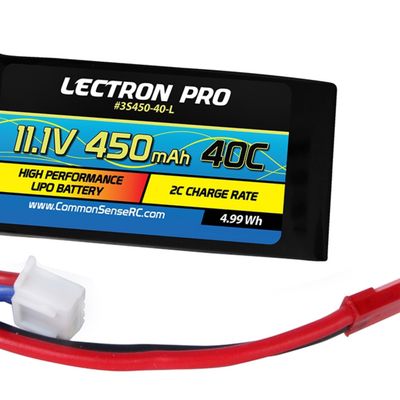 Common Sense RC Lectron Pro 11.1V 450mAh 40C Lipo Battery with JST Connector for the Blade Torrent 110 FPV, 180 CFX & E-flite Mustang 280 #3S450-40-L Common Sense RC Lectron Pro 11.1V 450mAh 40C Lipo Battery with JST Connector for the Blade Torrent 110 FPV, 180 CFX & E-flite Mustang 280 #3S450-40-L