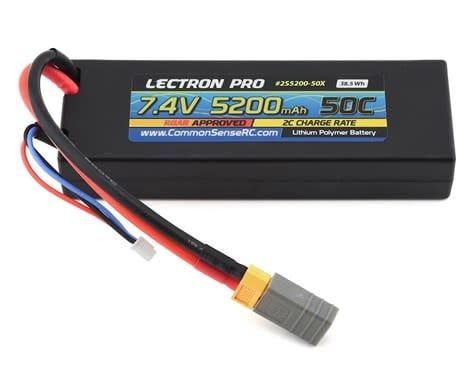 #2S5200-50X Common Sense RC Lectron Pro 7.4V 5200mAh 50C LiPo Battery w/XT60 Connector W/TRX Adapter