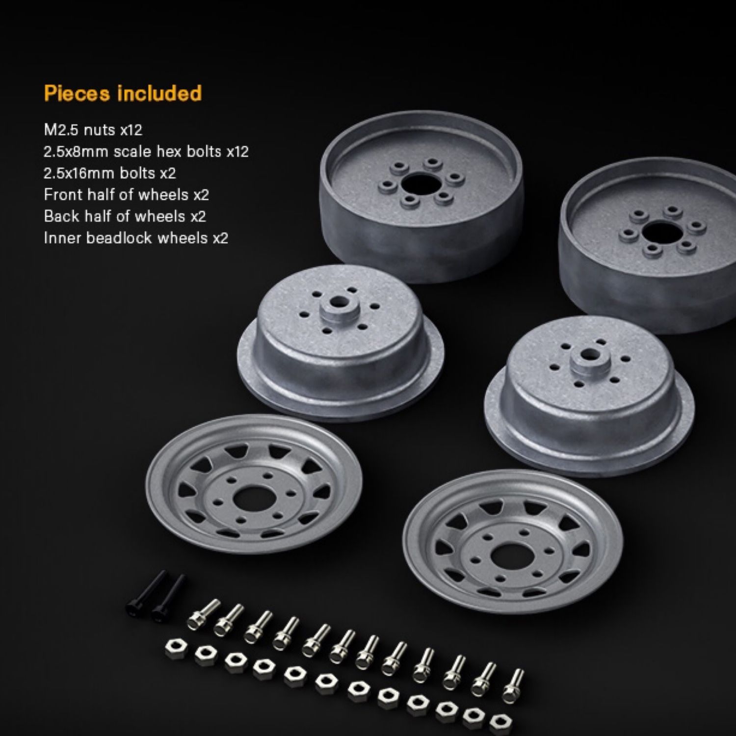 Gmade SR04 1.9″ Steel Beadlock Wheels (Semigloss Silver) #GM70492
