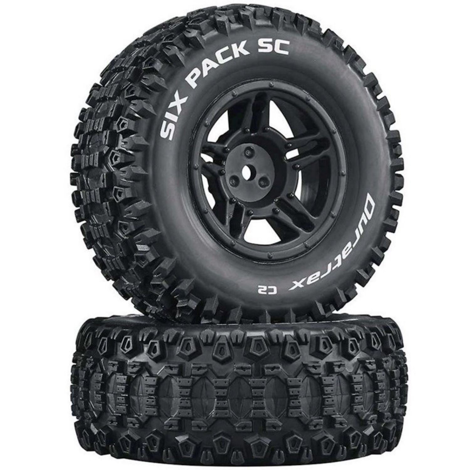 #DTXC3861  DuraTrax Six-Pack Pre-Mounted Short Course Front/Rear Tires (Black) (2)