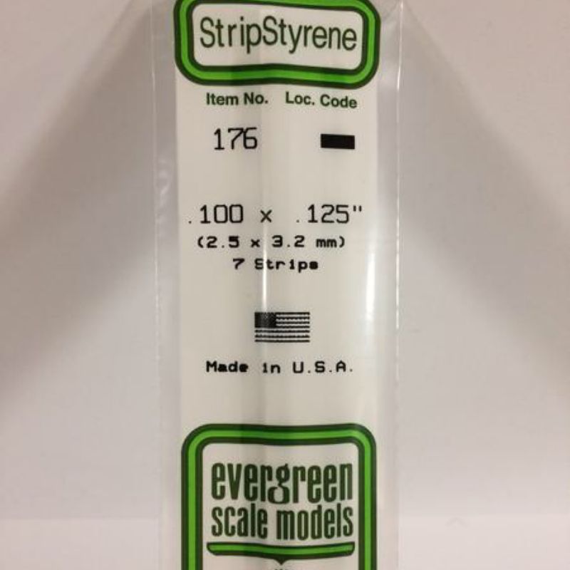 Evergreen 176 - .100" X .125" OPAQUE WHITE POLYSTYRENE STRIPs (7)