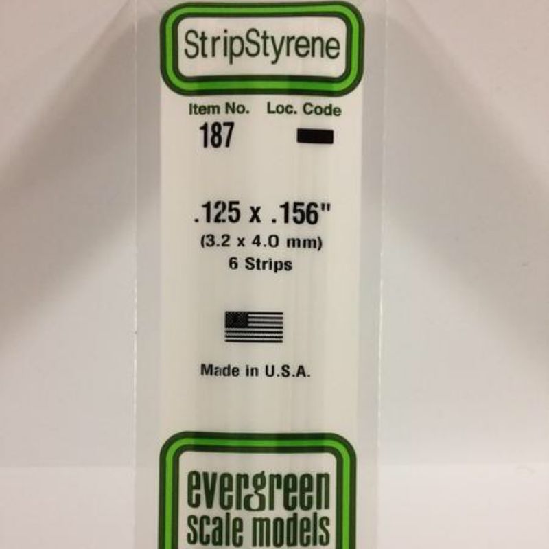 Evergreen 187 - .125" X .156" OPAQUE WHITE POLYSTYRENE STRIPS (6)