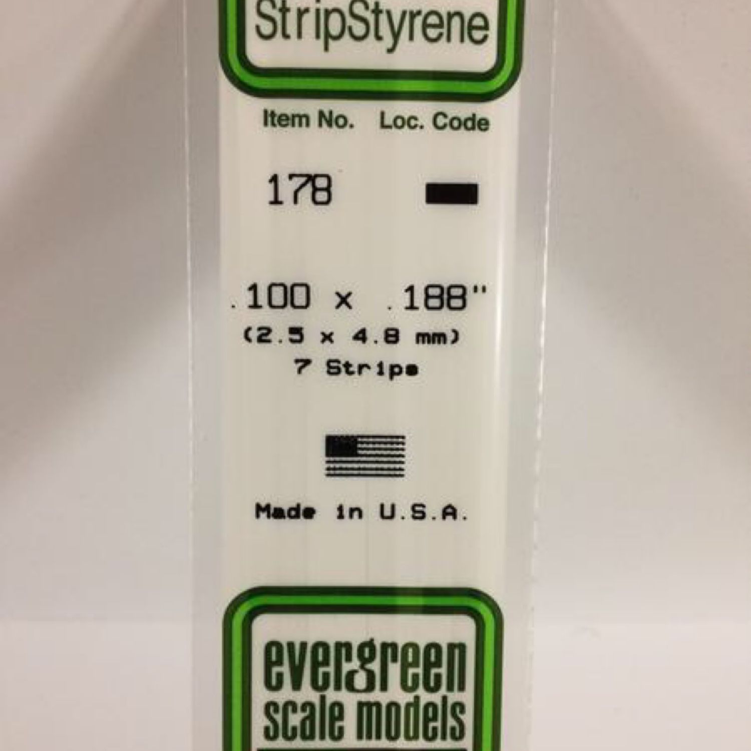 Evergreen 178 - .100" X .188" OPAQUE WHITE POLYSTYRENE STRIP #178