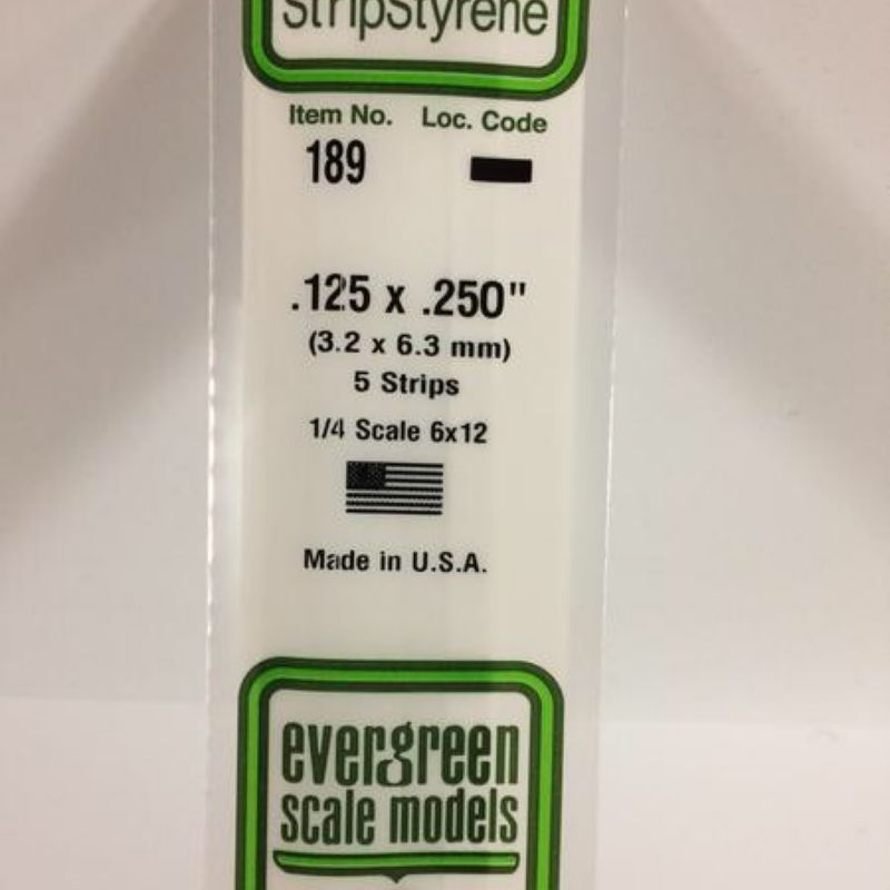 Evergreen 189 - .125" X .250" OPAQUE WHITE POLYSTYRENE STRIP