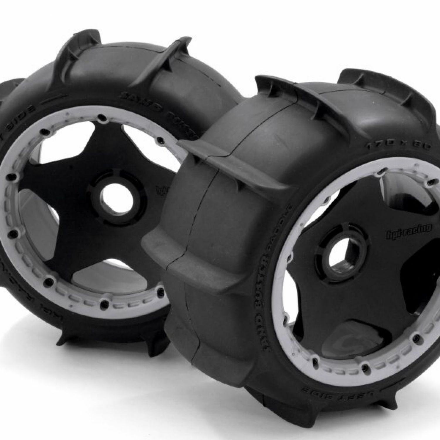#4741  HPI Pre-Mounted Sand Buster Rear Paddle Tire w/Black Wheel (2)
