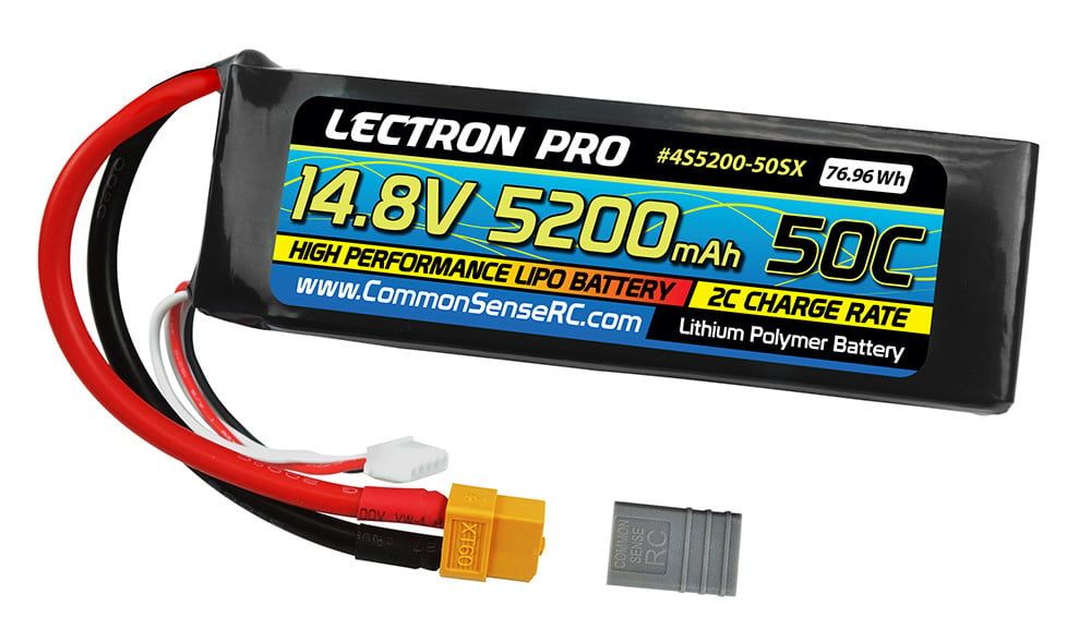 #4S5200-50SXCommon Sense RC Lectron Pro 14.8V 5200mAh 50C Lipo Battery Soft Pack with XT60 Connector + CSRC adapter for XT60 batteries to popular RC vehicles