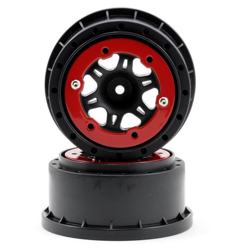 ProLine Split Six Bead-Loc Short Course Front Wheels (Black/Red) (2) w/12mm Hex (Slash Front) #2714-04