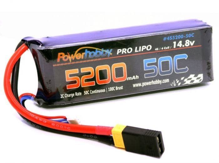 Summer Sale #PH4S520050CXT60APT Power Hobby 5200mAh 14.8V 4S 50C LiPo Battery w/Hardwired XT60 Connector w/HC Adapter
