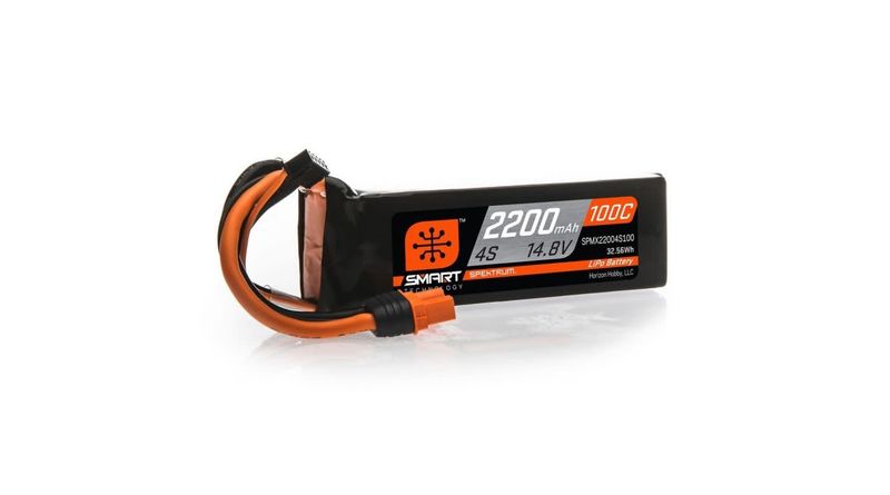 #SPMX22004S100 Spektrum RC 4S Smart 100C LiPo Battery w/IC3 Connector (14.8V/2200mAh)