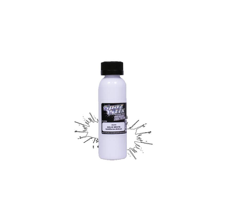 #00200 Spaz Stix - Solid White/Backer, Airbrush Ready Paint, 2oz Bottle