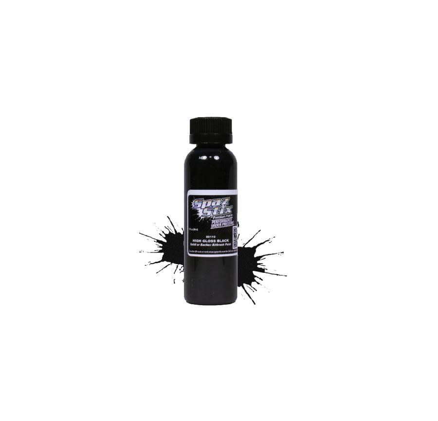 #00110 Spaz Stix - High Gloss Black/Backer, Airbrush Ready Paint, 2oz Bottle