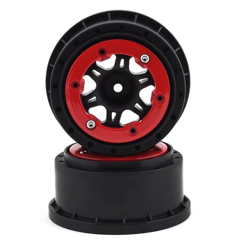 #2715-04 Pro-Line Split Six Bead-Loc Short Course Rear Wheels (Black/Red) (2) w/12mm Hex (Slash Rear)