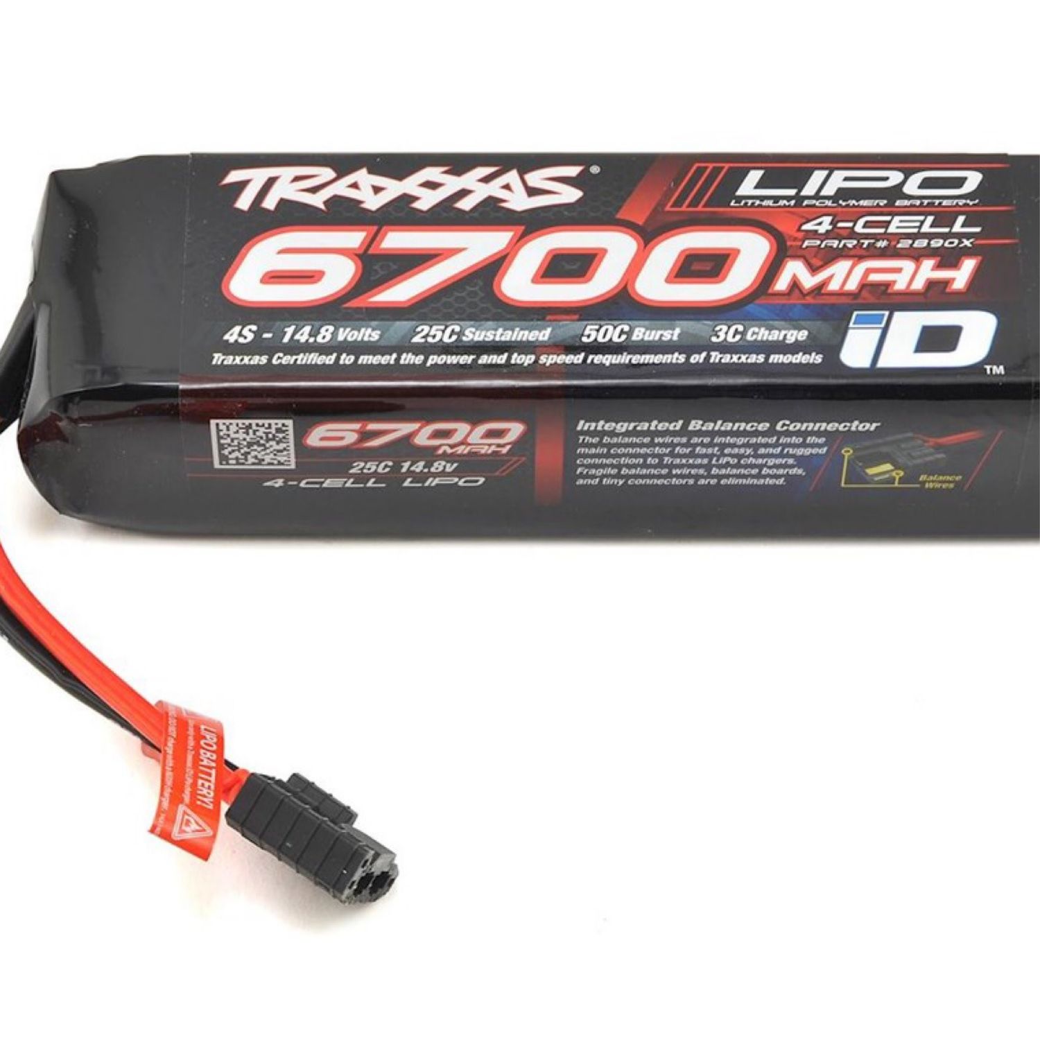 #2890X  Traxxas 4S "Power Cell" 25C LiPo Battery w/iD Traxxas Connector (14.8V/6700mAh)