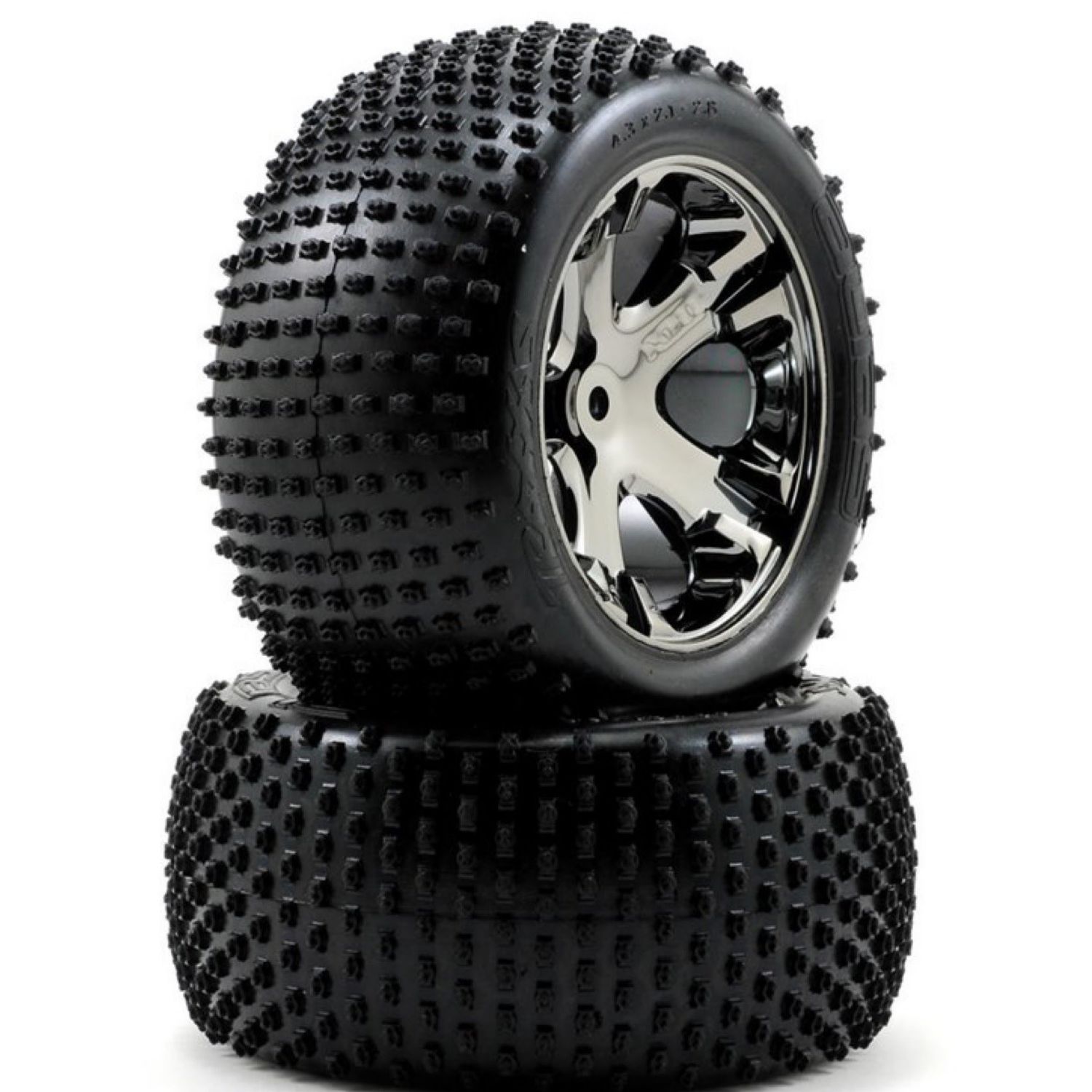 #3770A Traxxas Alias Rear Tires w/All-Star Wheels (2) (Black Chrome) (Standard)