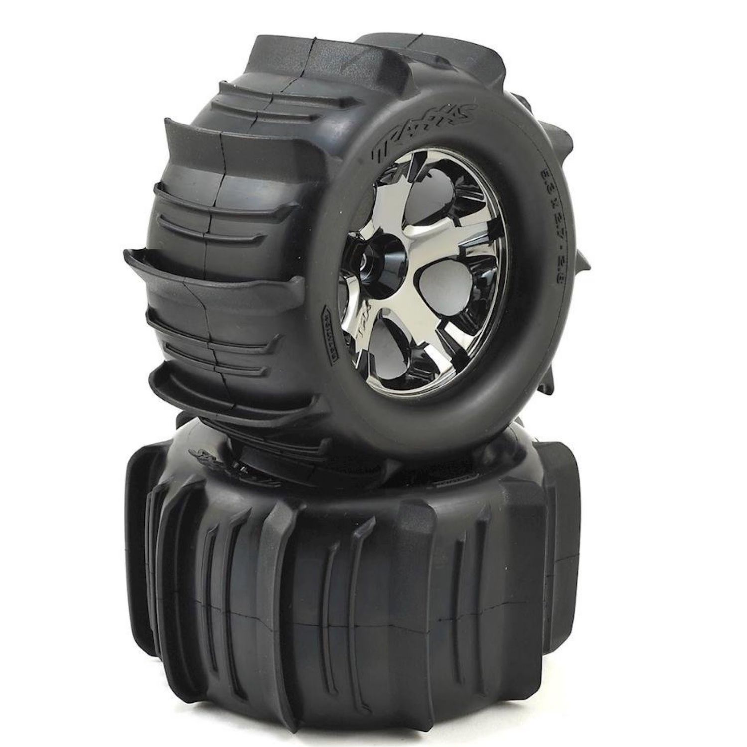 #4175  Traxxas Paddle Tires 2.8" Pre-Mounted w/All-Star Nitro Front Wheels (2) (Black Chrome)