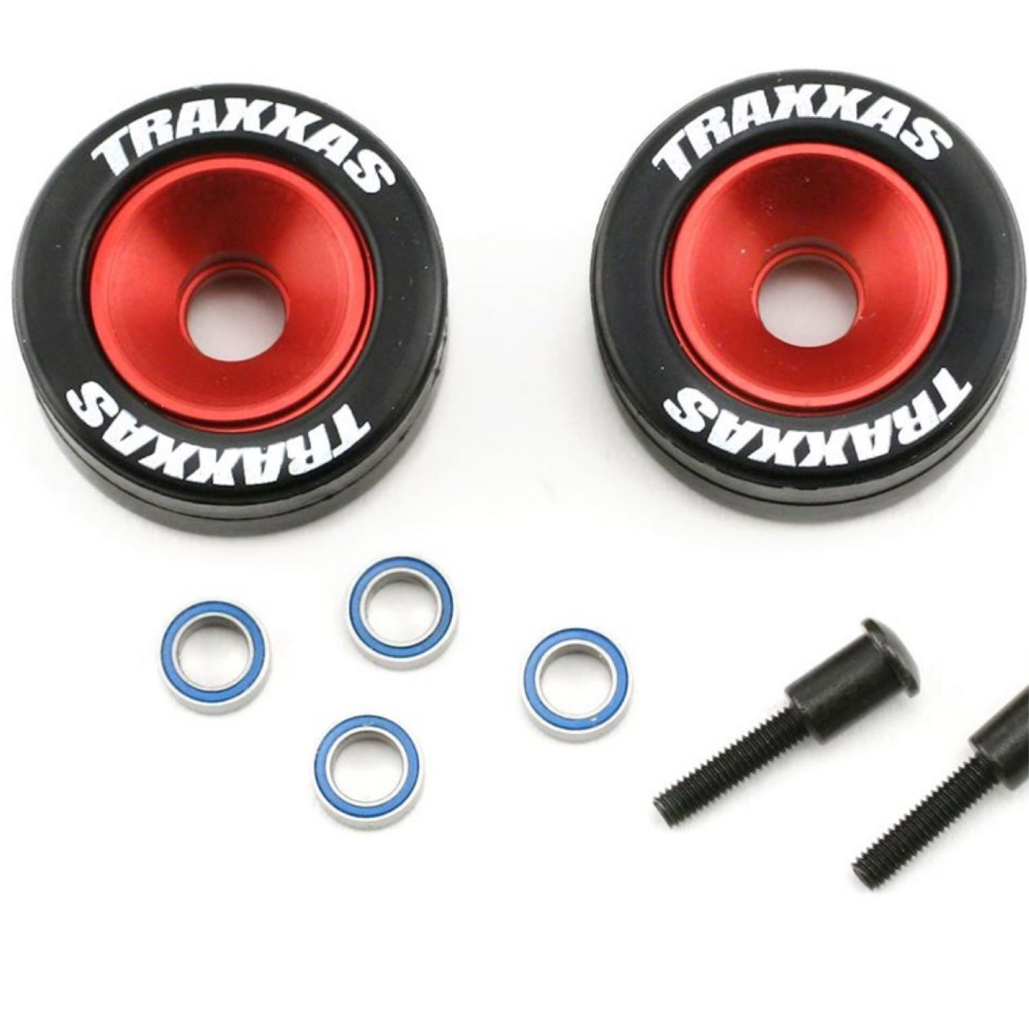 #5186 Traxxas Machined Aluminum Wheels w/Rubber Tires (Wheelie Bar) (2)