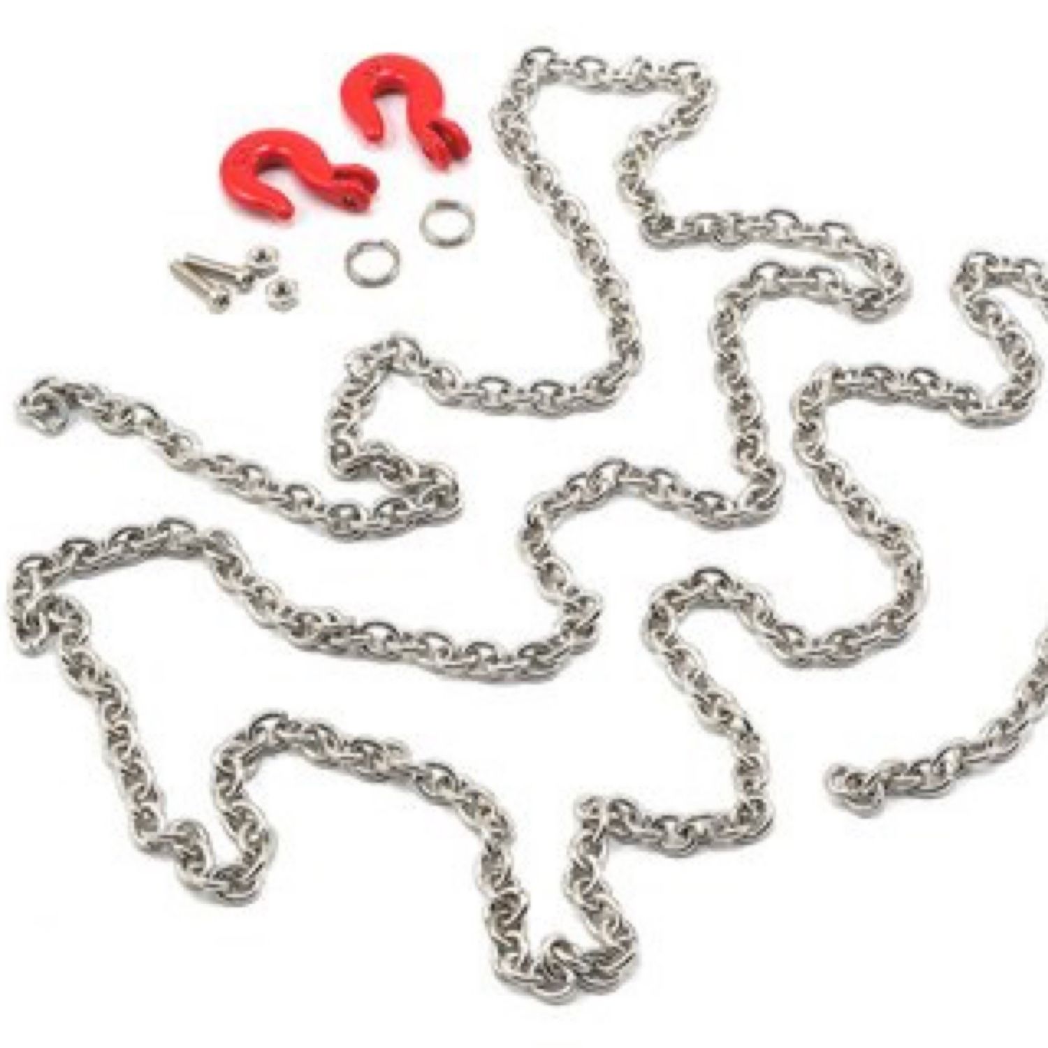 #YA-0357 Yeah Racing 96cm 1/10 Crawler Scale Steel Chain Accessory w/Red Hooks (Silver)