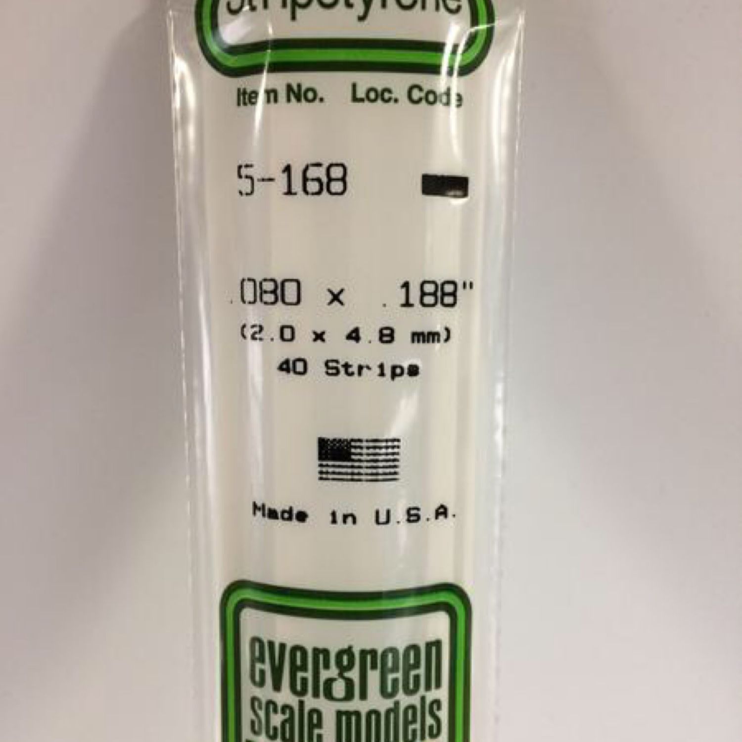 Evergreen 168 - .080" X .188" OPAQUE WHITE POLYSTYRENE STRIP #168