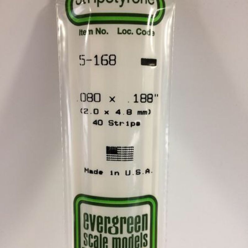 Evergreen 168 - .080" X .188" OPAQUE WHITE POLYSTYRENE STRIP #168