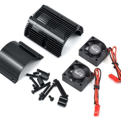 #YA-0261BK Yeah Racing 1/8 Twin Tornado Fan Aluminum Heat Sink w/2 Fans (Black) (40.8mm Diameter)