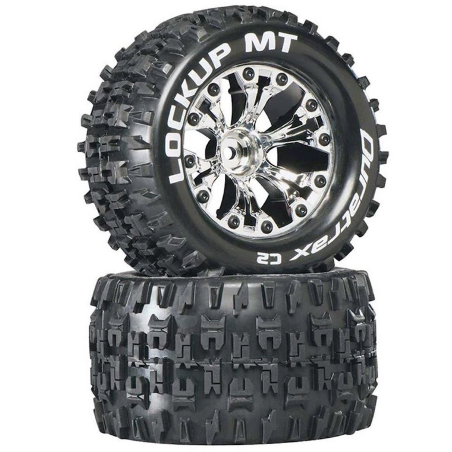 #DTXC3511  DuraTrax Lockup MT 2.8" 2WD Mounted 1/2" Offset Tires (Chrome) (2)