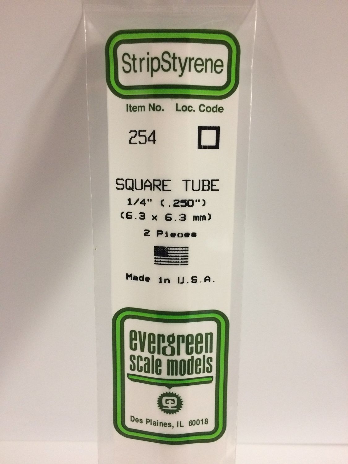 Evergreen Scale Models Square Tubing 1/4" (2) #254