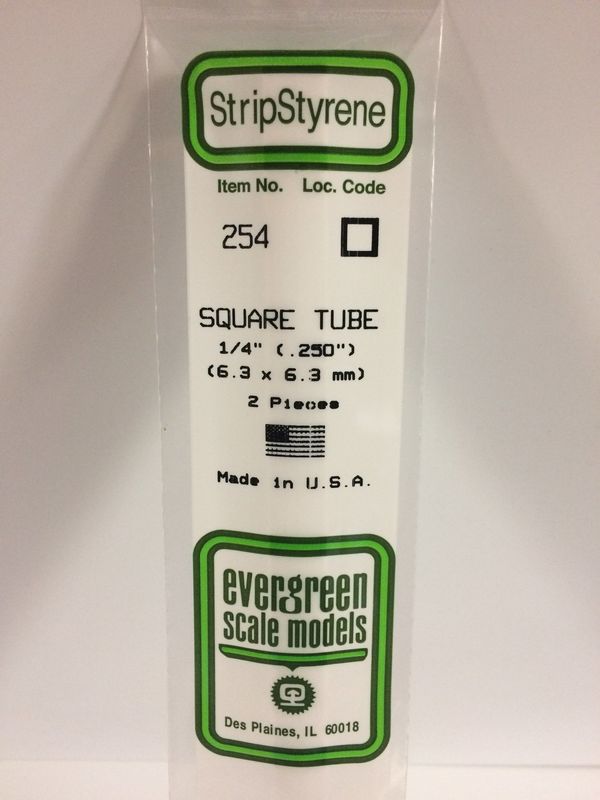 Evergreen Scale Models Square Tubing 1/4" (2) #254