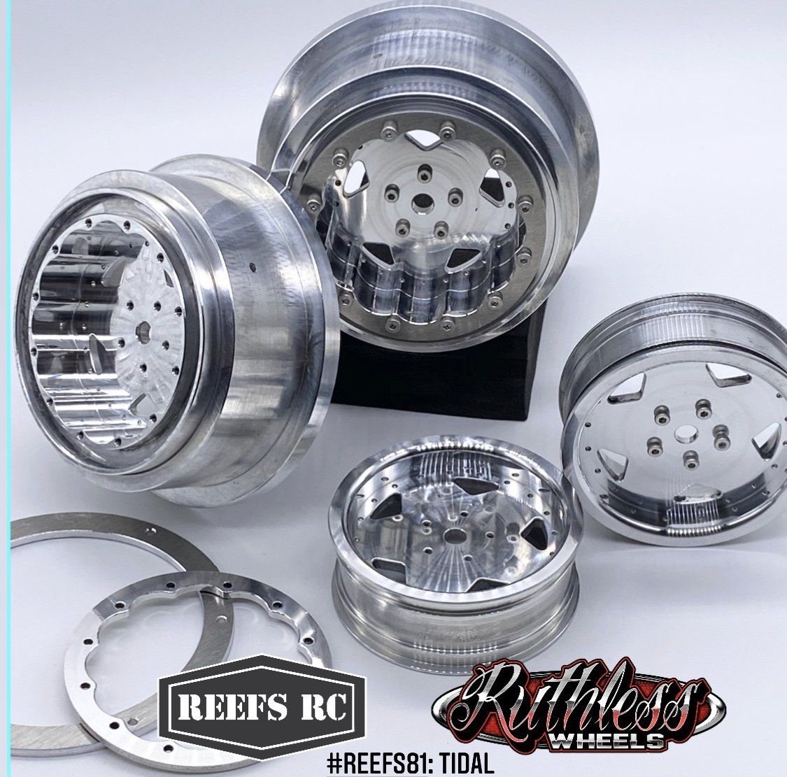 #REEFS81 Reefs RC Tidal Beadlock Drag Wheels w/Rings and Hardware (4pcs)