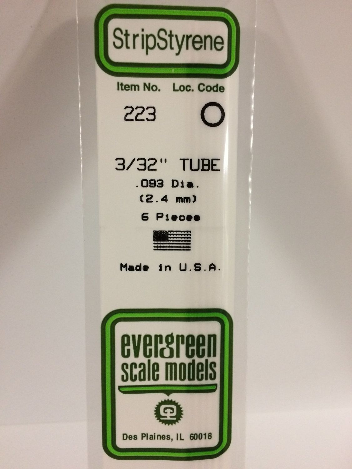 Evergreen 223 - .093" (2.4MM) OD OPAQUE WHITE POLYSTYRENE TUBING