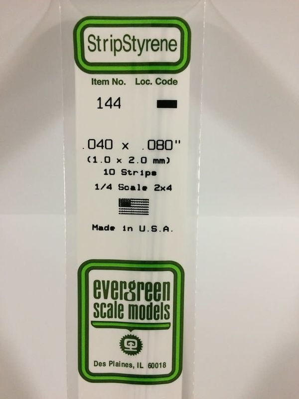 Evergreen 144 - .040" X .080" OPAQUE WHITE POLYSTYRENE STRIP