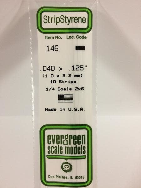 Evergreen 146 - .040" X .125" OPAQUE WHITE POLYSTYRENE STRIP