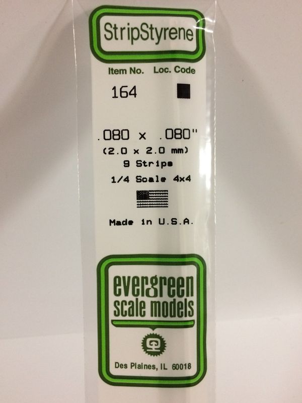 Evergreen 164 - .080" X .080" OPAQUE WHITE POLYSTYRENE STRIP