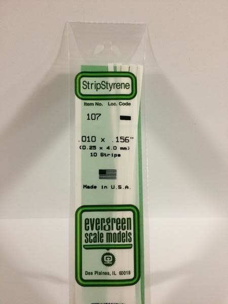 Evergreen 107 - .010" X .156" OPAQUE WHITE POLYSTYRENE STRIP