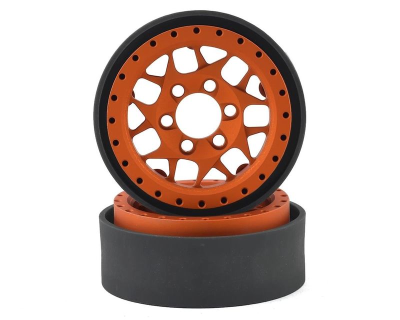 #VPS07715 Vanquish Products KMC XD127 Bully 1.9" Beadlock Crawler Wheels (Orange) (2)